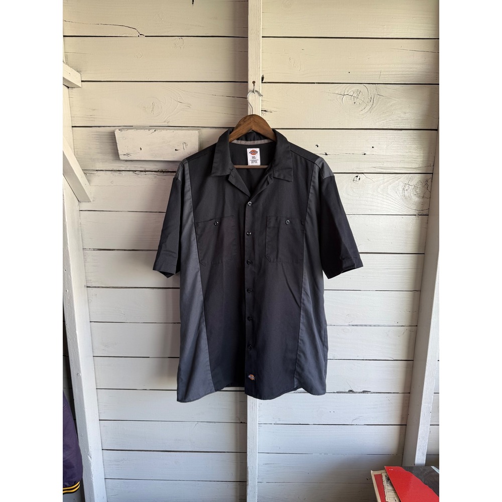 Dickies Mens XL Two Tone Work Shirt Short Sleeve Button Down Black Grey Utility